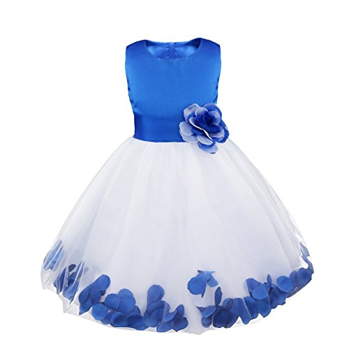 iEFiEL Mädchen Kleid Pinzessin Blumen-Mädchen Kinder Weiß Kleid Hochzeit Festkleid Kommunionkleid 92 98 104 110 116 128 140 152 164 Dunkel Blau 152