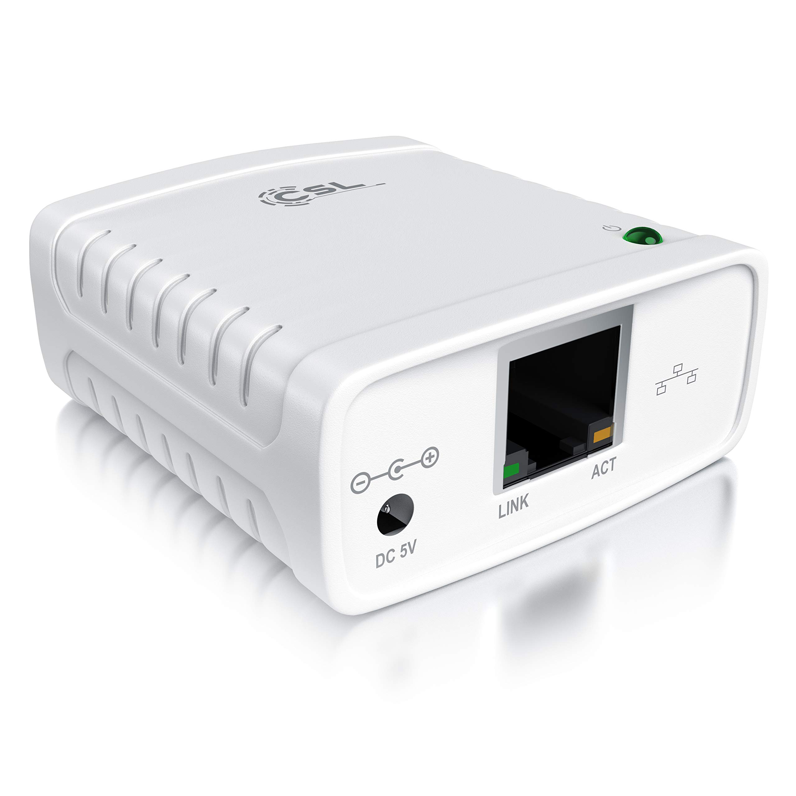 CSL - LAN Printserver Druckerserver - Fast Ethernet - USB2.0 High Speed - LRP Print Server für Windows – Netzwerk USB zu RJ45 - DHCP fähig, TCP/IP – inkl. Netzteil und Ethernetkabel – Neues Modell