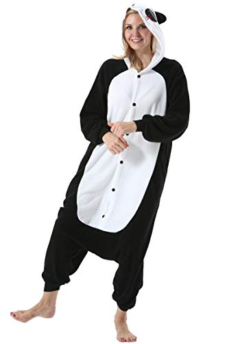 ULEEMARK Damen Herren Jumpsuit Onesie Tier Fasching Halloween Kostüm Lounge Sleepsuit Cosplay Overall Pyjama Schlafanzug Erwachsene Unisex Panda for M