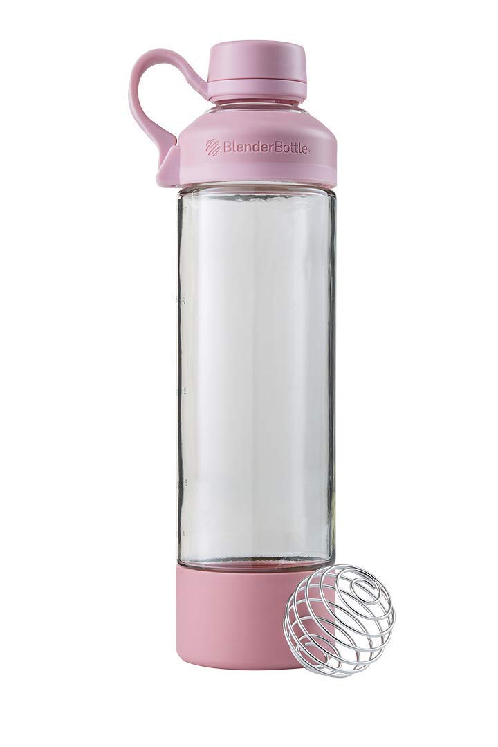 BlenderBottle Mantra Glas Trinkflasche, mit Trinköffnung aus Glas und BlenderBall, geeignet als Yogaflasche, Wasserflasche und Protein Shaker, BPA frei, skaliert bis 530 ml, 600 ml, rose pink