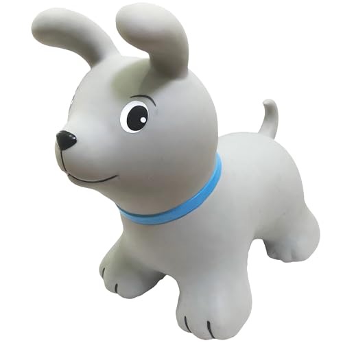 GERARDO'S Toys Gerardos My First Jumpy Hüpfspielzeug grau Hund für drinnen und draußen, Hüpftier Kinder, Tragfähigkeit bis 100 kg, Hochwertige Qualität, Inklusive Luftpumpe
