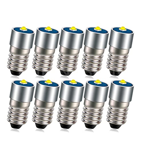 Ruiandsion 10 Stück 6-24V E10 LED Lampe 3W 2525 1SMDWeiße LED Ersatzlampe Upgrade für Scheinwerfer Taschenlampen Taschenlampe, unpolar