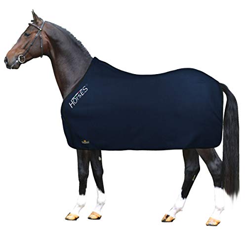 Horses, Fleece Pferdedecke, Basismodell, weich und bequem, ideal für Transport und Feierabend, Größe XS-120cm bis XXL-162cm, erhältlich (Blau-120 cm)