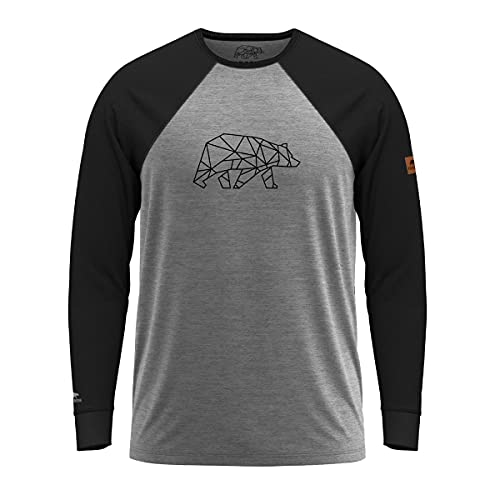 FORSBERG Longsleeve Raglar Shirt Langarm zweifarbig grau schwarz mit polygonem Bären Logo auf der Brust, Farbe:grau/schwarz, Größe:XXL