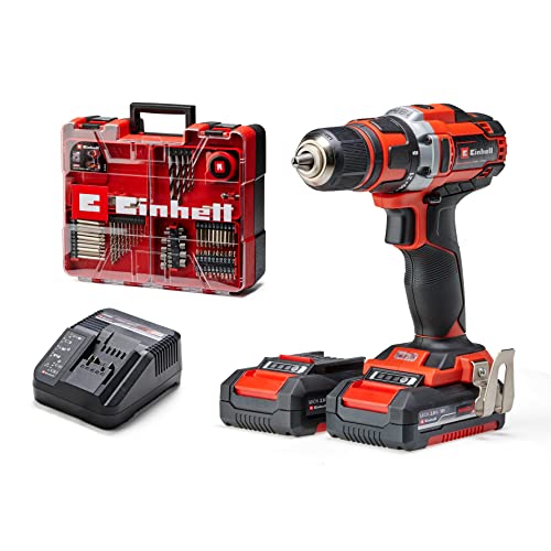 Einhell Akku-Bohrschrauber-Set TE-CD 18/40 Li +69 (2x2,0 Ah) Power X-Change (Li-Ion, 18 V, 2 Gang, 40 Nm, inkl. 2x Akku und Ladegerät, Koffer, 69-tlg. Zubehör)