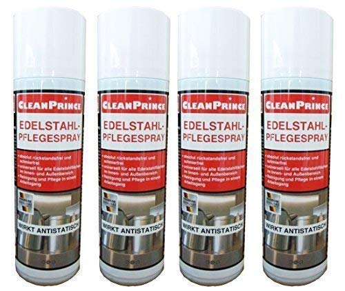 4 x 300 ml (=4 Stück Dosen) Edelstahl Edelstahlpflegespray Edelstahlpflege – Spray Reiniger Reinigungsmittel Edelstahlreiniger