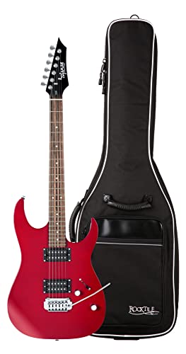 Shaman Element Series HX-100 RD Gigbag Set - Hochwertige E-Gitarre im mit 2 Humbucker Pickups & Cutaway - inkl. Gigbag - Satin Red