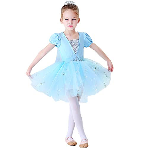 Lito Angels Prinzessin ELSA Ballettkleid Ballerina Kostüm für Kleinkind Mädchen, Ballett Kleid Tutu Tanzkleid mit Cape, Größe 3-4 Jahre, Blau