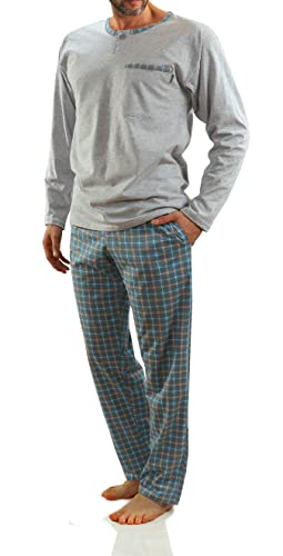 sesto senso Herren Schlafanzug Lang Baumwolle Pyjama Langarm Shirt mit Tasche Pyjamahose Zweiteilig Set Bunt Nachtwäsche XL Melange