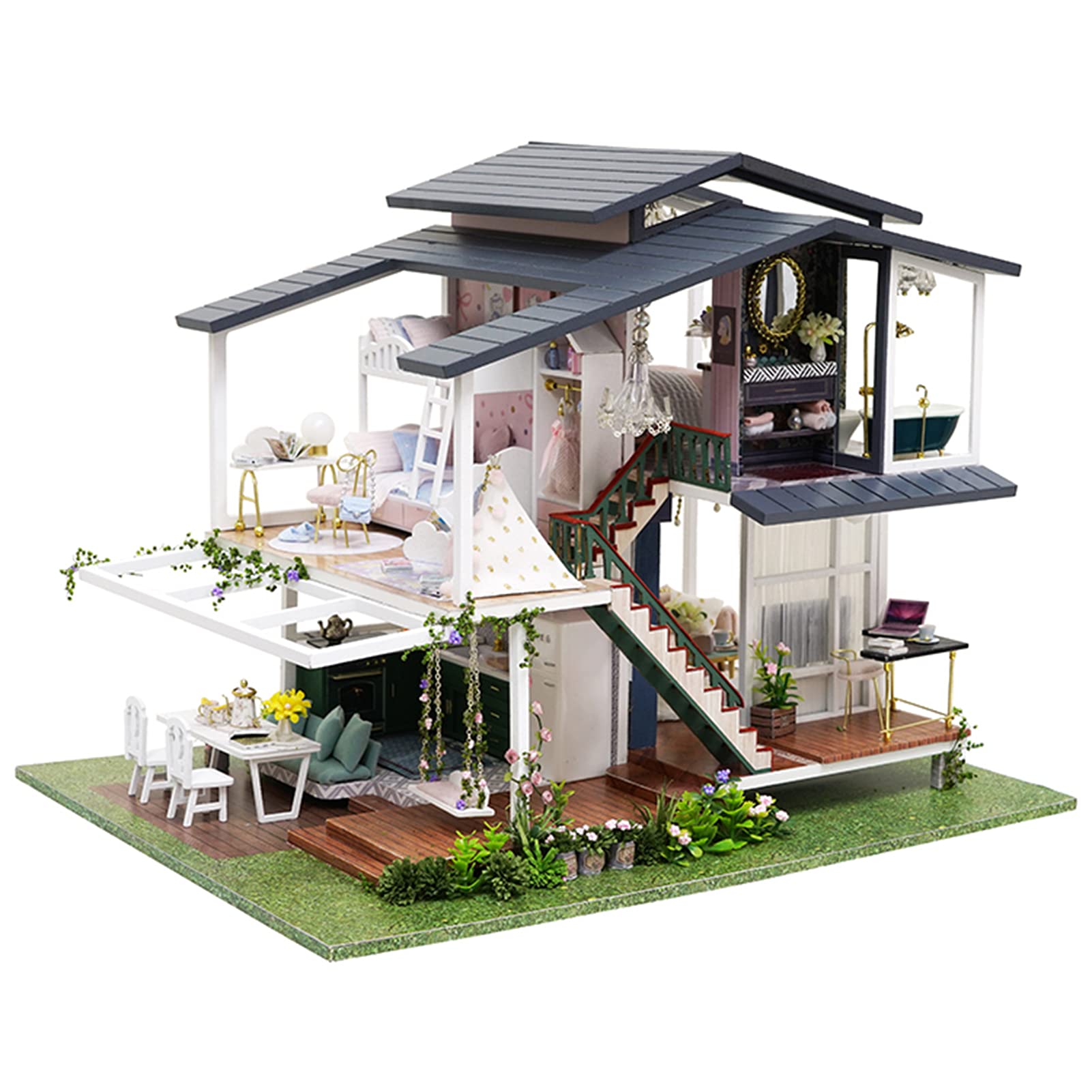 Miniatur Puppenhaus, DIY Puppenhaus Kit 3-stöckige Villa Mini Haus Zimmer Geburtstagsgeschenke für Mädchen