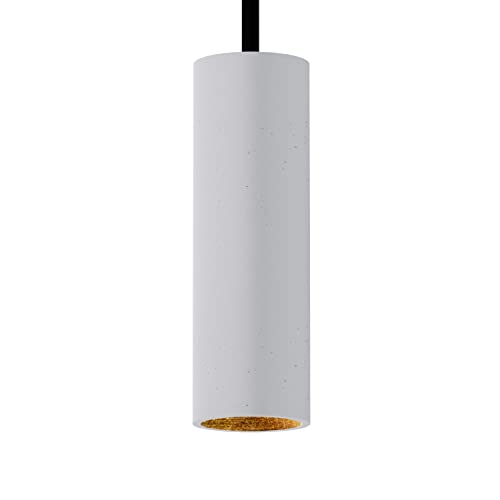 Betoniq Pendelleuchte Beton modern mittel NARA20 außen weiss innen gold - Industrial Design Betonlampe Hängelampe mit LED Glühbirne und Fassung GU10 - Hängeleuchten & Pendelleuchten in Betonoptik