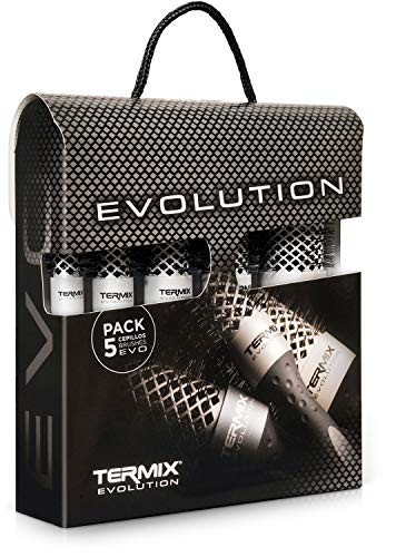 Termix Evolution BASIC - Paket mit 5 Thermo-Rundbürsten mit Leistungsstarken, Ionisierten Borsten, Speziell für Mitteldickes Haar. das Paket Enthält Die Durchmesser Ø17, Ø23, Ø28, Ø32 und Ø43