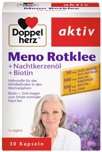 Doppelherz Meno Rotklee + Nachtkerzenöl + Biotin - Nährstoffe für die Frau in den Wechseljahren - mit pflanzlichen Isoflavonen – 3er Pack (3 x 30 Kapseln)