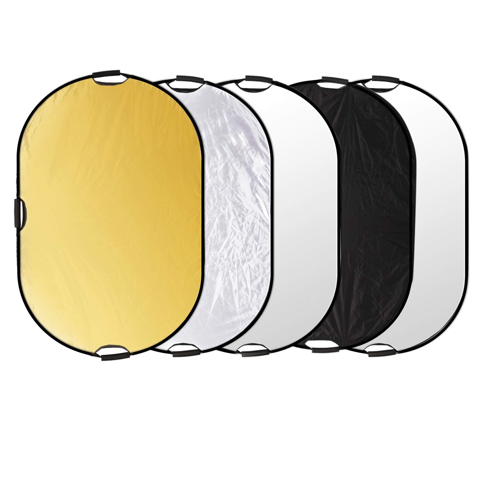 Selens 5-in-1 120*180cm Oval Fotografie Faltreflektor Set Tragebar Diffusor Gold, Silber, Weiß, Schwarz und Transparent Reflektor mit Griff