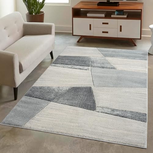 carpet city Teppich Kurzflor Grau - 140x200 cm - Moderne Wohnzimmer-Teppiche Geometrisch mit 3D-Optik - Flachflor Bodenbelag Deko Schlafzimmer, Esszimmer