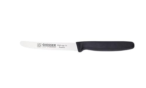 Giesser Messer Tomatenmesser Brötchenmesser Tafelmesser 11cm mit Wellenschliff 3mm - 5er Set (Schwarz)
