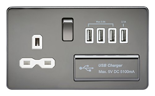 Knightsbridge sfr7usb4bnw 13 A 1 G Schraube weniger Nickel Switched Socket mit Einsatz und 5 V DC 5.1 A Quad USB-Ladegerät – Schwarz