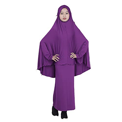 BaronHong Muslimisches Islamisches Mädchen Abaya Jilbab Kleid in voller Länge + Rock Zweiteiler (dunkellila, L)