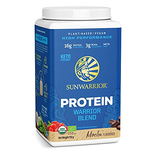 'Sunwarrior - Warrior Blend - Plant Based Raw Vegan Pea Protein Powder with Hemp Protein and MCTs from Coconut - Mocha - 750g