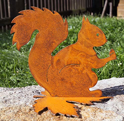 Rostalgie Edelrost Eichhörnchen auf Eichenblatt zum Stellen 20 x 22 cm Garten Deko Figur