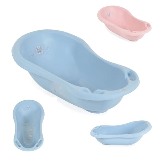 Cangaroo Baby Badewanne Basic 100 cm rutschfest, Ablagemöglichkeit Wasserablauf, Farbe:blau