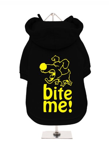 "Bite Me" UrbanPup Hunde Sweatshirt (schwarz/gelb)