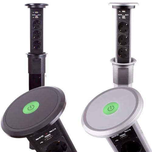 DesignLight LIFTBOX USB Automatisch - SCHWARZ - 3X Schuko-Steckdose und 2X USB/Steckdosenleiste/Schuko-Verteiler