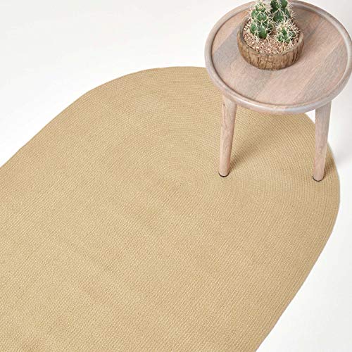 Homescapes ovaler Teppich 90 x 150 cm, Natur, geflochtener Läufer aus Baumwolle, Wendeteppich, handgewebter Retro-Teppich, beige