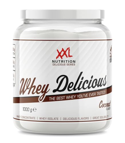 XXL Nutrition - Whey Delicious Protein Pulver - Leckerste Shake - Eiweiss Pulver, Whey Protein Isolat & Konzentrat - Hohe Qualität - 78,5% Proteingehalt - Kokosnuss - 1000 Gramm