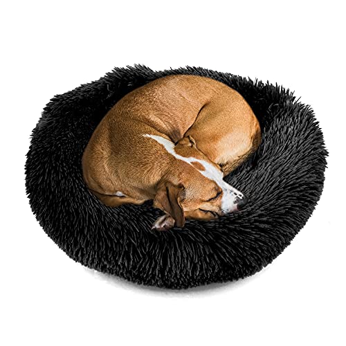 wuuhoo® Hundebett Fluffy 70cm Donut für mittelgroße Hunde - weiches Haustierbett, waschbares Hundekörbchen für Hund oder Katze, Flauschiger Hundekorb schwarz