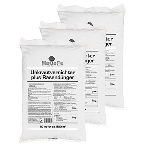 HaGaFe Unkrautvernichter plus Rasendünger Dünger mit UV NPK Volldünger 30 kg (3 x 10 kg) (30 kg (3x 10 kg))