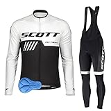 Herren Radtrikot Fahrradbekleidung Set Winter Fleece Fahrrad Anzüge mit 3D Silikon Gepolsterten für Radsport MTB Outdoor (Weiß XL)