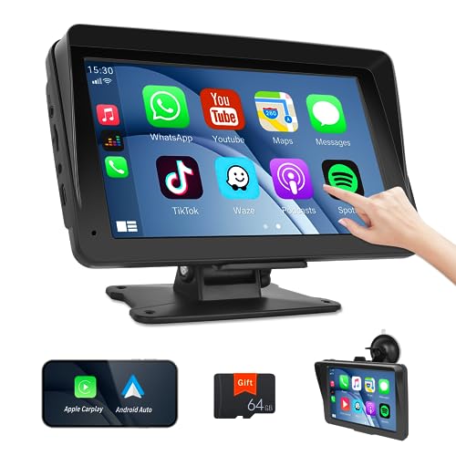 7" CarPlay Touchscreen mit Android Auto, MirrorLink, Bluetooth und 64G Karte für LKW, Wohnmobil und Wohnwagen, mit Ständer/Saugerhalterung