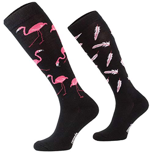 Comodo 3 Paar lustige Socken mit Tiermotiv Damen & Teenager | Reitstrümpfe Muster | unterschiedliche Bunte Kniestrümpfe | Socks Funny for Girls Boys | SJBW, 004 Flamingos, Gr. 35-38