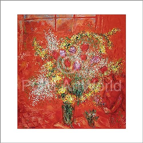 PGM Marc Chagall - Fleurs sur Fond Rouge Kunstdruck 70x70cm