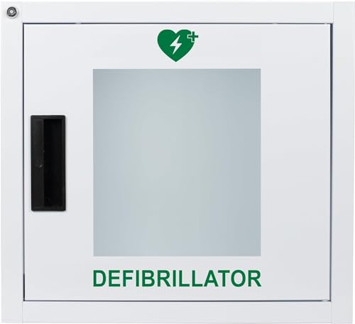 MedX5 (Upgrade 2019) 100dB universal Defibrillator Metall Wandkasten für Innen, pulverbeschichtet für alle AED's mit Alarm