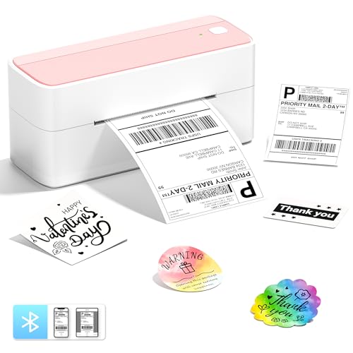 ItriAce Thermo-Versand-Etikettendrucker, rosa Etikettendrucker für kleine Unternehmen, Hochgeschwindigkeits- und benutzerdefinierte Aufkleber-Etikettenhersteller, unterstützt Telefon und PC,