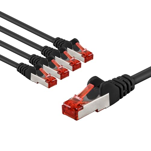 goobay 65977 CAT6 Netzwerkkabel im 5er Set/Patchkabel geschirmt S/FTP/CU Ethernet Kabel, PiMF, LSZH/Cat 6 Kabel mit 10Gbits / Schwarz / 5x 5m
