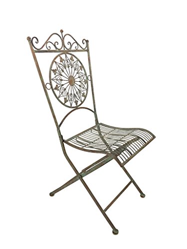 Crispe home & garden Eleganter robuster Stuhl Almeria aus Metall im Landhaus-Stil, Antikgrün für Haus und Garten