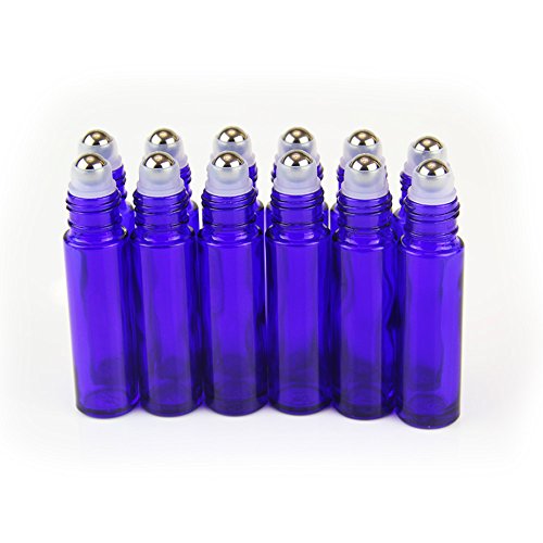 Yizhao Blau 10ml Roll On Glasflaschen für Ätherisches Öl, Leer Roll On Flasche mit Edelstahl Roller Bällen, für Aromatherapie-Gemische, Duftstoff, Parfüm,Massage - 36 Pcs