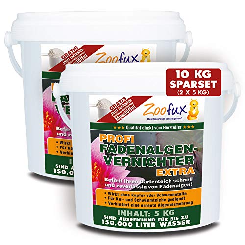 ZOOFUX Profi Gartenteich Fadenalgenvernichter EXTRA (GRATIS Lieferung in DE - Direkt vom Hersteller - Schneller Algenvernichter, Algenentferner, Algenmittel ohne Kupfer + Schwermetalle), Inhalt:12 kg