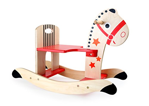 Schaukelpferd "Stern" aus Holz, in einem außergewöhnlichen und modernen Design, mit Rückenbügel und Holzgriffen für sicheren Halt, Sitzhöhe 28 cm, für kleine Reiter ab 2 Jahren