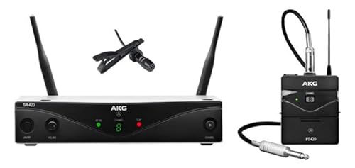 AKG WMS420 Presenter Set Band M (Funksystem für Gitarre, Bass & Instrumente mit Diversity Empfänger & 2 abnehmbaren Antennen, Presenter Bundle inkl. Lavalier-Mikrofon zum anstecken)