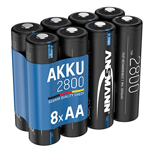 ANSMANN Akku AA Typ 2800mAh NiMH 1,2V - Mignon AA Batterien wiederaufladbar, hohe Kapazität ideal für hohen Strombedarf wie Taschenlampe, Controller, Kamera, Foto-Blitz, Modellbau (8 Stück)