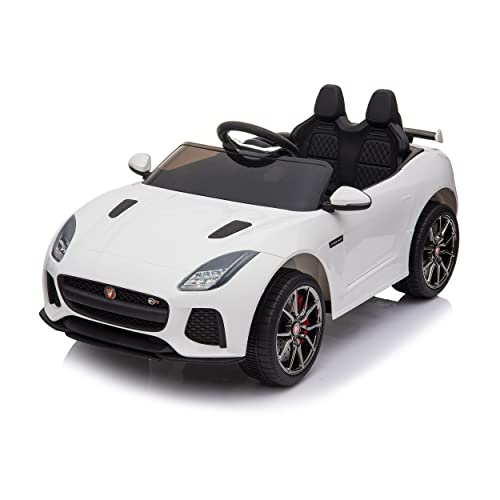 Kinder Elektroauto Jaguar F-Type SVR Coupé 12 Volt 2x30 Watt elektrisches Kinderauto mit 2,4G Fernbedienung & Musik & LED-Licht & Hupe, Kinderfahrzeug Elektrofahrzeug von Daliya® (Weiß)