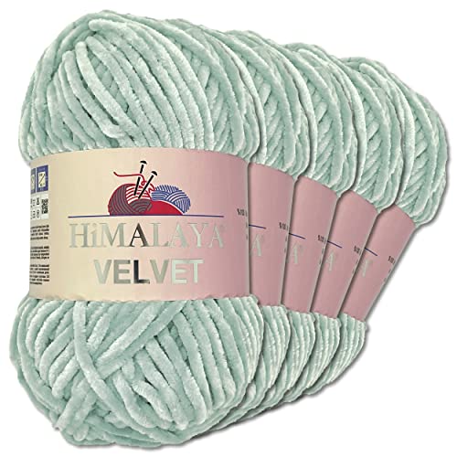 Himalaya 5 x 100 g Velvet Dolphin Wolle 40 Farben zur Auswahl Chenille Strickgarn Glanz Flauschgarn Accessoire Kleidung (90025 | Wolke)