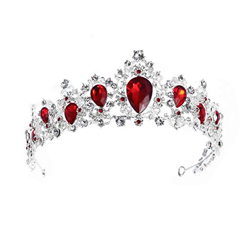 Lurrose Elegante Silber Braut Krone Strass Prinzessin Tiara für Party Pageant (rot)