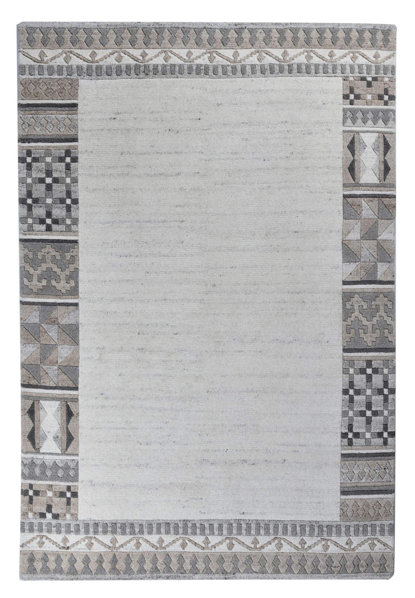Theko | Moderner Teppich aus 100% Schurwolle mit Muster | aufwändig handgetuftet | Natur Beige | 90x160 cm | Royal Natur
