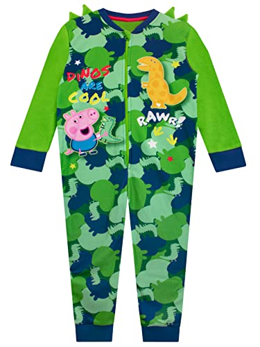 Peppa Pig Jungen-Fleece-Einteiler George und Mr Dinosaur Kinder All-in-One-Nachtwäsche Grün 98