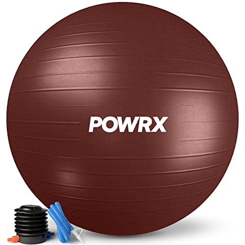 POWRX Gymnastikball inkl. Ballpumpe und Workout I Sitzball Pilates Yoga Ball Anti-Burst Verschiedene Größen 55, 65, 75, 85, 95 cm und Farben I Büro und Balance Stuhl (Weinrot, 65 cm)
